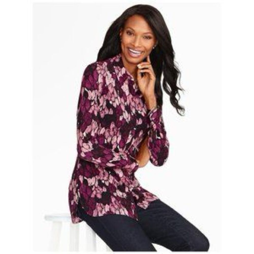 Talbots Feather Patterned Button Down Blouse